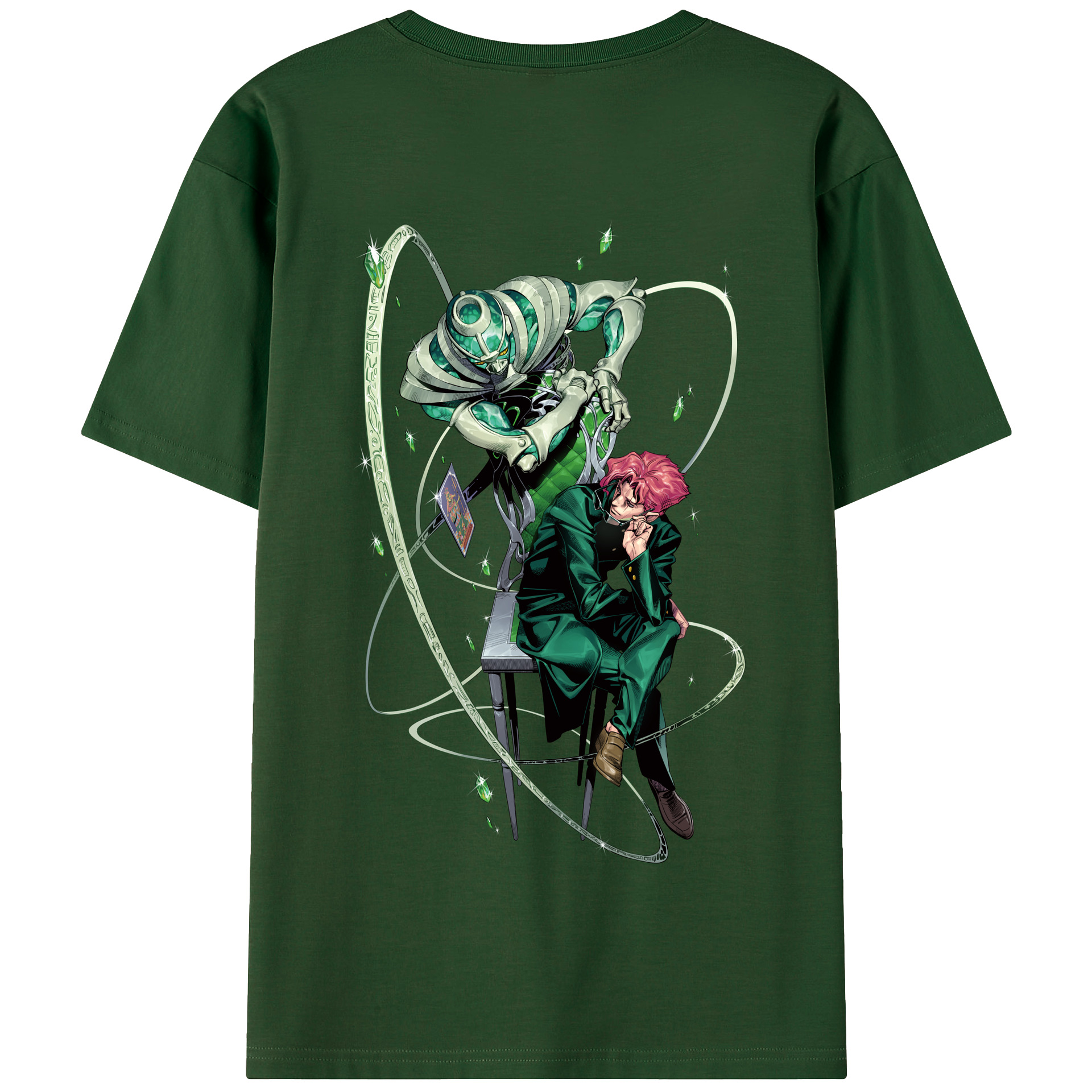 （画像用） ジョジョの奇妙な冒険 花京院 典明（かきょういん のりあき） JoJo's Bizarre Adventure Kakyoin Noriaki 綿100％半袖Tシャツ（背面プリント）